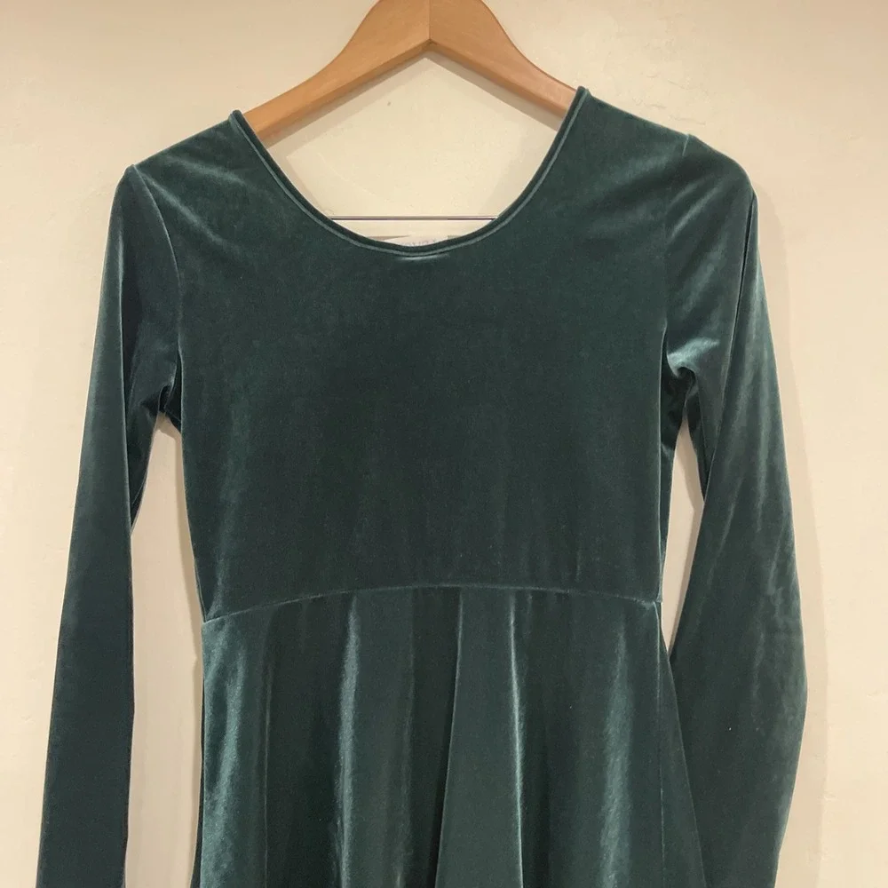 Girls Dress Size XL Green Velvet Long Sleeve Skater Holiday Party Festive Winter